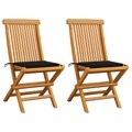 vidaXL, vidaXL Gartenstühle mit Schwarzen Kissen 2 Stk. Massivholz Teak