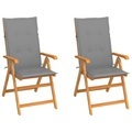 vidaXL, vidaXL Gartenstühle 2 Stk. mit Grauen Kissen Massivholz Teak