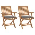 vidaXL, vidaXL Gartenstühle 2 Stk. mit Grauen Kissen Teak Massivholz