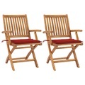 vidaXL, vidaXL Gartenstühle 2 Stk. mit Roten Kissen Teak Massivholz