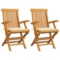 vidaXL, vidaXL Gartenstühle mit Cremeweißen Kissen 2 Stk. Massivholz Teak