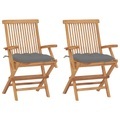 vidaXL, vidaXL Gartenstühle mit Grauen Kissen 2 Stk. Massivholz Teak