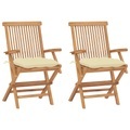 vidaXL, vidaXL Gartenstühle mit Cremeweißen Kissen 2 Stk. Massivholz Teak