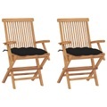 vidaXL, vidaXL Gartenstühle mit Schwarzen Kissen 2 Stk. Massivholz Teak
