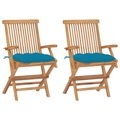 vidaXL, vidaXL Gartenstühle mit Hellblauen Kissen 2 Stk. Massivholz Teak
