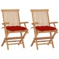 vidaXL, vidaXL Gartenstühle mit Roten Kissen 2 Stk. Massivholz Teak