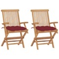 vidaXL, vidaXL Gartenstühle mit Weinroten Kissen 2 Stk. Massivholz Teak