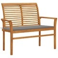 vidaXL, vidaXL Gartenbank mit Grauer Auflage 112 cm Massivholz Teak