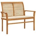 vidaXL, vidaXL Gartenbank mit Cremeweißer Auflage 112 cm Massivholz Teak