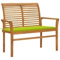 vidaXL, vidaXL Gartenbank mit Hellgrüner Auflage 112 cm Massivholz Teak