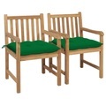 vidaXL, vidaXL Gartenstühle 2 Stk. mit Grünen Kissen Massivholz Teak