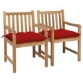 vidaXL, vidaXL Gartenstühle 2 Stk. mit Roten Kissen Massivholz Teak