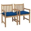 vidaXL, vidaXL Gartenstühle 2 Stk. mit Blauen Kissen Massivholz Teak
