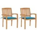 vidaXL, vidaXL Gartenstühle 2 Stk. mit Blauen Kissen Massivholz Teak