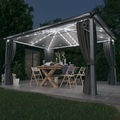 vidaXL, vidaXL Pavillon mit Vorhängen & LED-Lichterkette 400x300 cm Anthrazit Alu