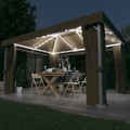 vidaXL, vidaXL Pavillon mit Vorhängen & LED-Lichterkette 4x3 m Taupe