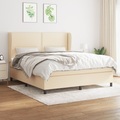 vidaXL, vidaXL Boxspringbett mit Matratze Creme 160x200 cm Stoff