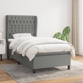 vidaXL, vidaXL Boxspringbett mit Matratze Dunkelgrau 100x200 cm Stoff