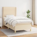 vidaXL, vidaXL Boxspringbett mit Matratze Creme 90x200 cm Stoff