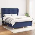 vidaXL, vidaXL Boxspringbett mit Matratze Blau 140x200 cm Stoff