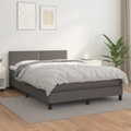 vidaXL, vidaXL Boxspringbett mit Matratze Grau 140x200 cm Kunstleder