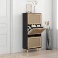 vidaXL, vidaXL Schuhschrank Schwarz 52x25x115 cm Holzwerkstoff & Rattan Natur