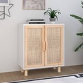 vidaXL, vidaXL Sideboard Weiß 60x30x70 cm Massivholz Kiefer und Natur-Rattan