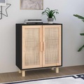 vidaXL, vidaXL Sideboard Schwarz 60x30x70cm Massivholz Kiefer und Natur-Rattan