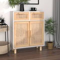 vidaXL, vidaXL Sideboard Weiß 60x30x75 cm Massivholz Kiefer und Natur-Rattan