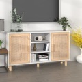 vidaXL, vidaXL Sideboard Weiß 105x30x60 cm Massivholz Kiefer und Natur-Rattan