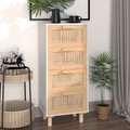 vidaXL, vidaXL Sideboard Weiß 40x30x90 cm Massivholz Kiefer und Natur-Rattan