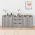 vidaXL, vidaXL 3-tlg. Sideboard Grau Sonoma Eiche-Optik Holzwerkstoff