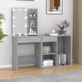 vidaXL, vidaXL LED-Schminktisch mit Schrank Grau Sonoma Holzwerkstoff
