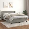 vidaXL, vidaXL Boxspringbett mit Matratze Hellgrau 140x200 cm Samt