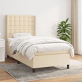 vidaXL, vidaXL Boxspringbett mit Matratze Creme 90x200 cm Stoff