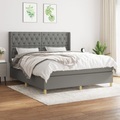 vidaXL, vidaXL Boxspringbett mit Matratze Dunkelgrau 160x200 cm Stoff