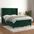 vidaXL, vidaXL Boxspringbett mit Matratze Dunkelgrün 140x200 cm Samt