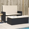 vidaXL, vidaXL Gartenbank mit Kissen und Hocker Schwarz Poly Rattan