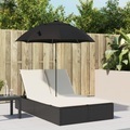vidaXL, vidaXL Doppel-Sonnenliege mit Kissen&Sonnenschirm Schwarz Poly Rattan