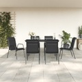 vidaXL, vidaXL 7-tlg. Garten-Essgruppe Schwarz Stahl und Textilene