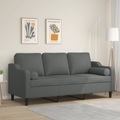 vidaXL, vidaXL 3-Sitzer-Sofa mit Zierkissen Dunkelgrau 180 cm Stoff