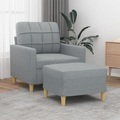 vidaXL, vidaXL Sessel mit Hocker Hellgrau 60 cm Stoff