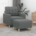 vidaXL, vidaXL Sessel mit Hocker Dunkelgrau 60 cm Stoff