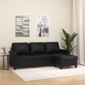 vidaXL, vidaXL 3-Sitzer-Sofa mit Hocker Schwarz 180 cm Kunstleder