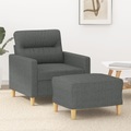 vidaXL, vidaXL Sessel mit Hocker Dunkelgrau 60 cm Stoff