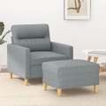 vidaXL, vidaXL Sessel mit Hocker Hellgrau 60 cm Stoff
