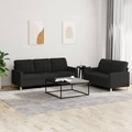 vidaXL, vidaXL 2-tlg. Sofagarnitur mit Kissen Schwarz Stoff