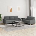 vidaXL, vidaXL 2-tlg. Sofagarnitur mit Kissen Dunkelgrau Stoff