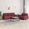 vidaXL, vidaXL 2-tlg. Sofagarnitur mit Kissen Weinrot Stoff