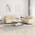 vidaXL, vidaXL 2-tlg. Sofagarnitur mit Kissen Creme Stoff